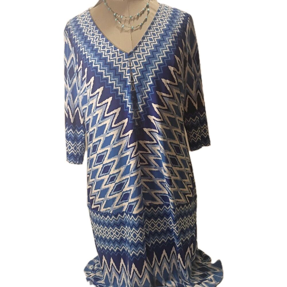 NWOT Donna Morgan Chevron 3)4 Sleeve V Neck Stretch Ch Dress With Free Necklace